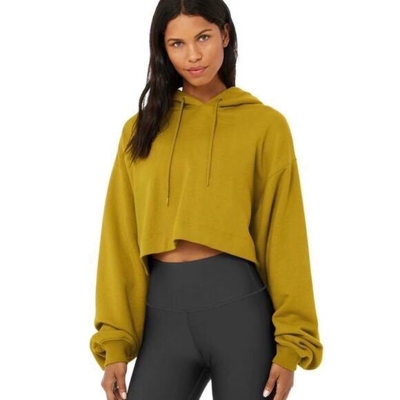 Alo Yoga Tops - Alo Yoga Bae Hoodie Sweatshirt in
Chartreuse Large Cropped Oversized Green